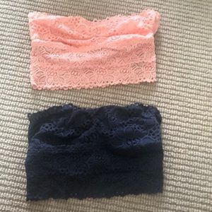 set of two lace strapless bralettes